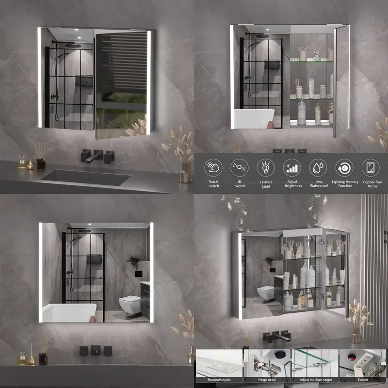 for Waterproof Rust-proof Aluminum  Bathroom Mirror Double Mirror Cabinet