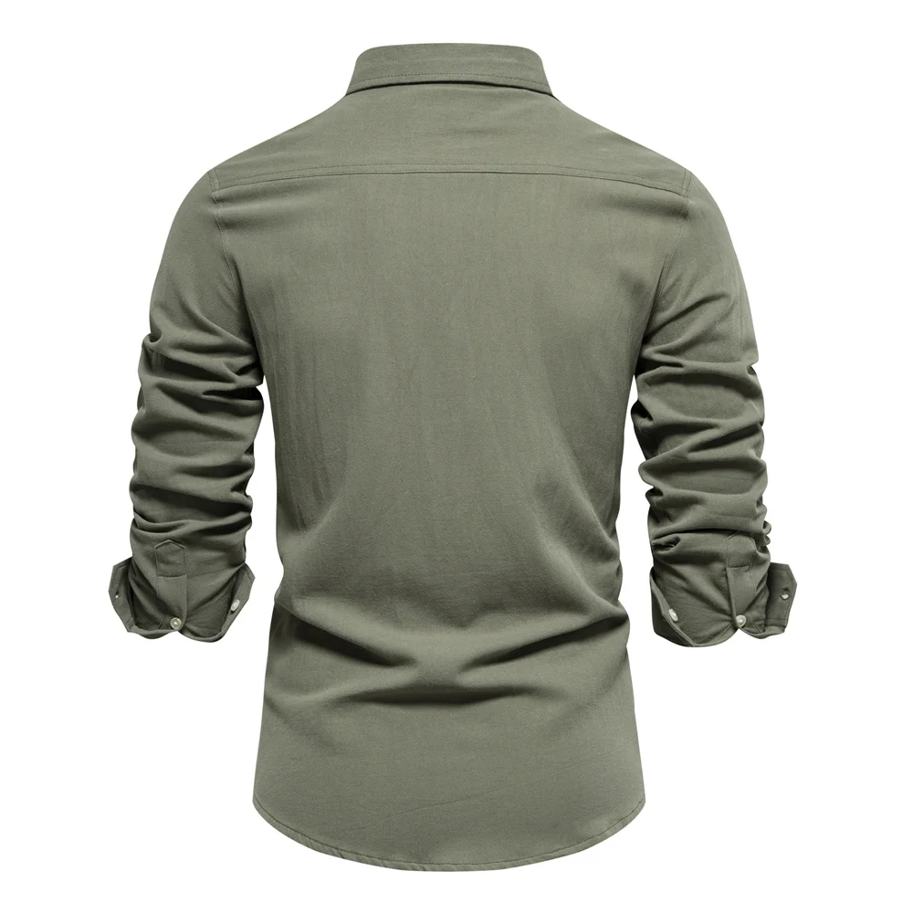 AIOPESON 100% Cotton Casual Men\'s Shirts Solid Color Double Pockets Long Sleeve Shirts for Men New Spring Designer Clothing Men