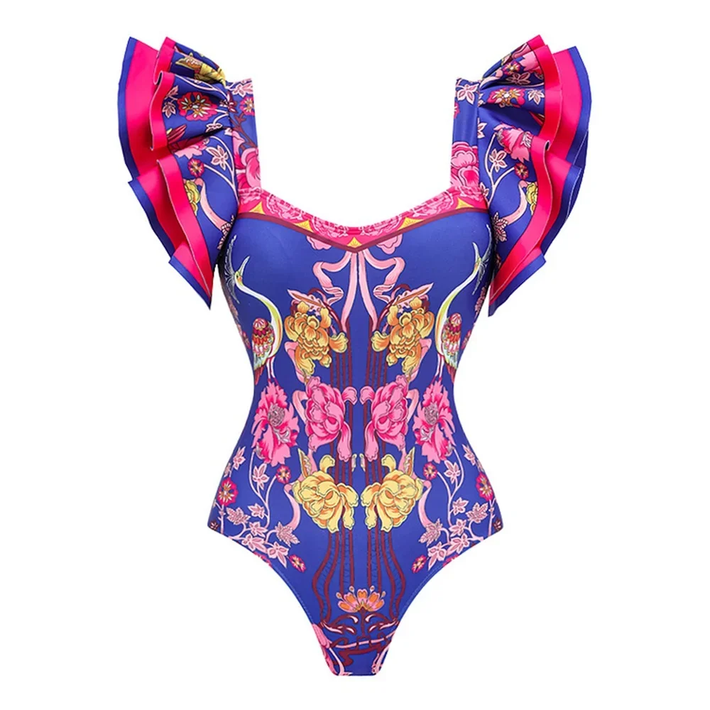 2024 New 2-Piece Shoulder Ruffle Swimsuit With Cover Up Sexy Women Swimwear Push Up Biquini Bathsuit Bodysuit Beachwear Dress