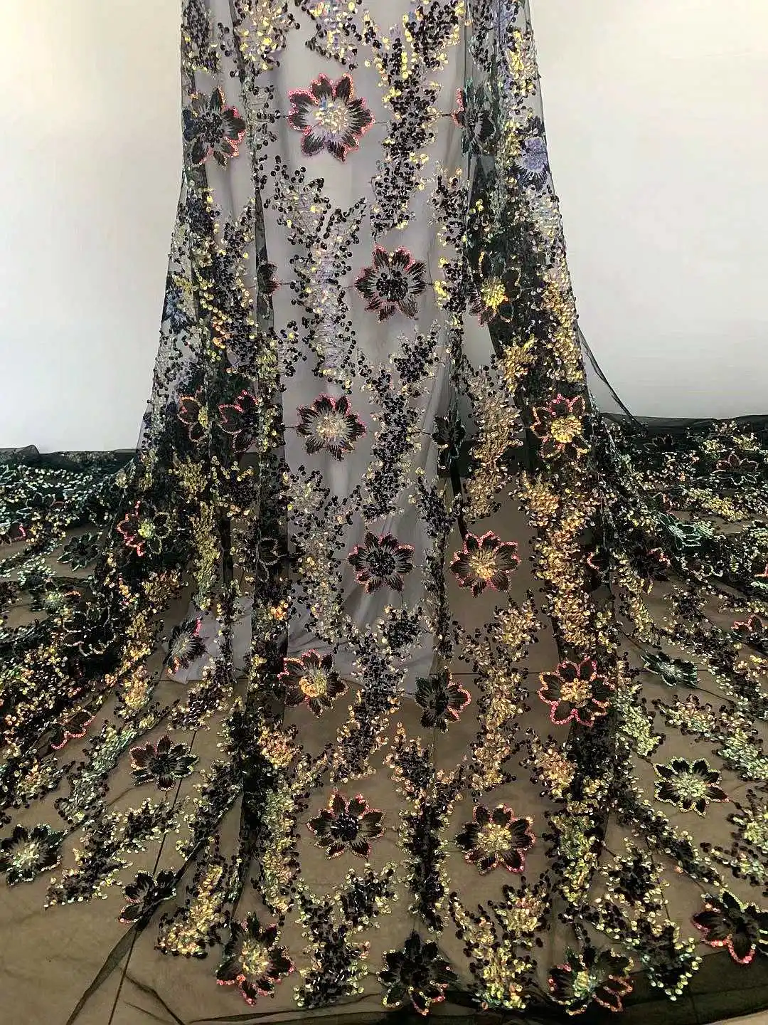 

Latest African Lace Fabric 5 Yards 2022 High Quality Sequin Net Embroidery Nigerian Wedding Gown Material French Lace Fabric