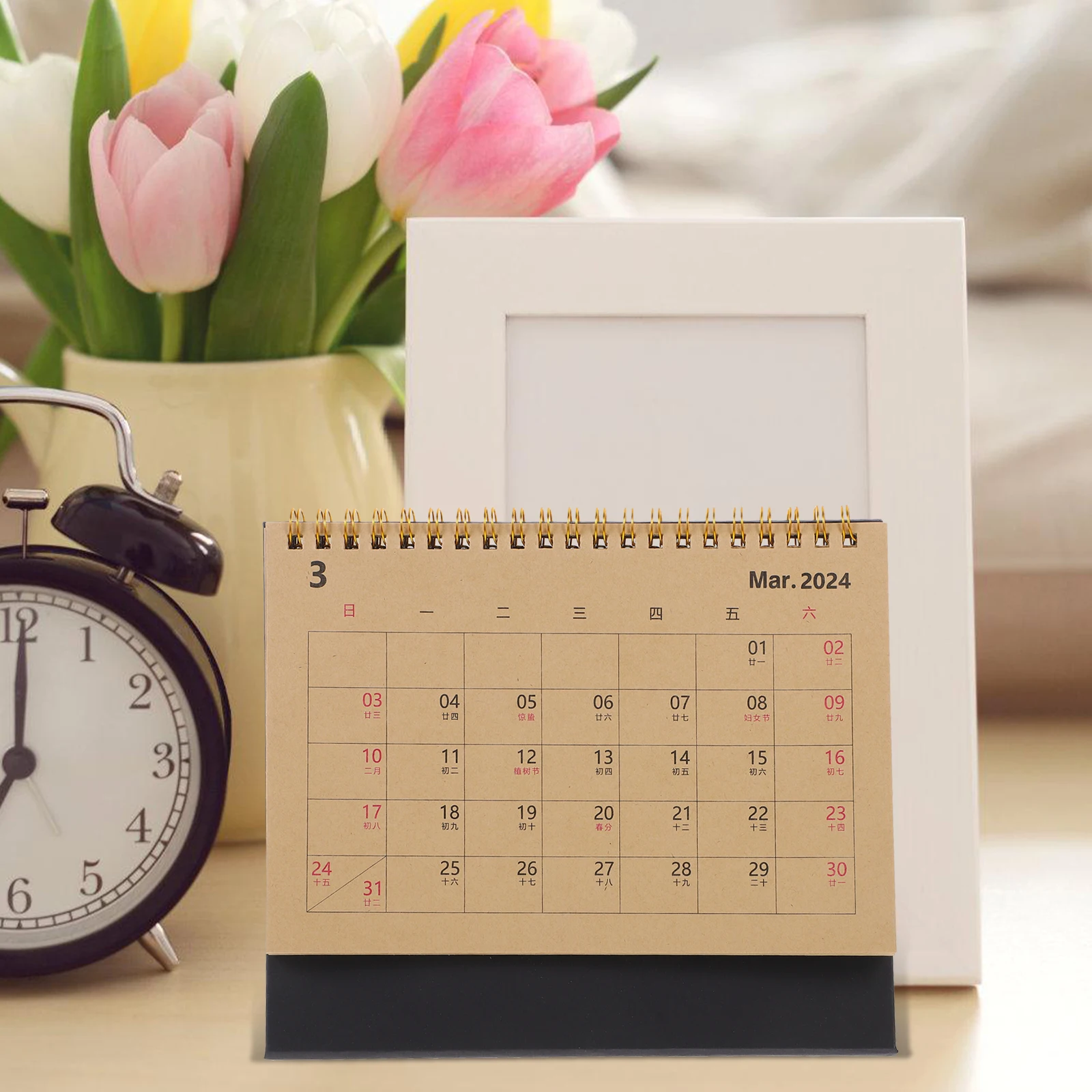 

Desk Calendar Ornaments 2024 Minimalist Desk Decor Spiral Binding Monthly Planner Student Organizer Standing Table