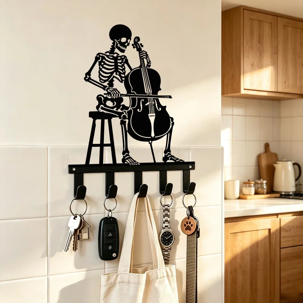 CIFBUY Cello Skeleton Metal Wall Art Iron Hook Key Hanger Organizer Home Office Bar Decor Durable Unique Gift Storage