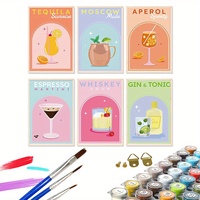 Room Decor 6pcs DIY Paint by Numbers Kits for Adults, 20.32x30.48cm Canvas, Easy Oil Acrylic Arts Crafts, Juice Cup Design, H