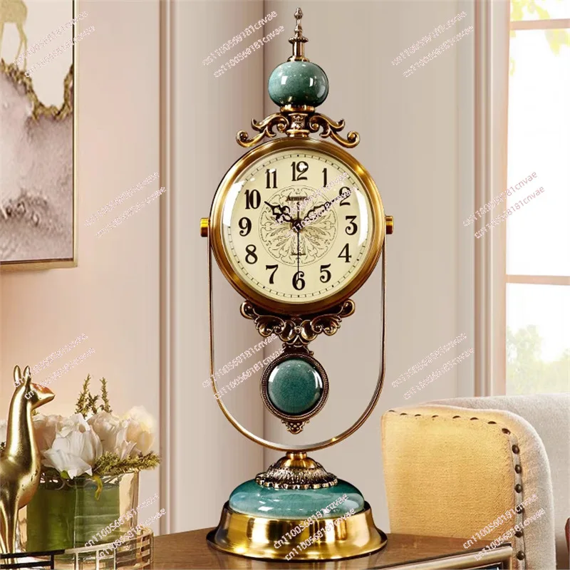 

American Style Luxury Table Clock Vintage Wooden Desktop Clock for Living Room Decor Birthday Gift