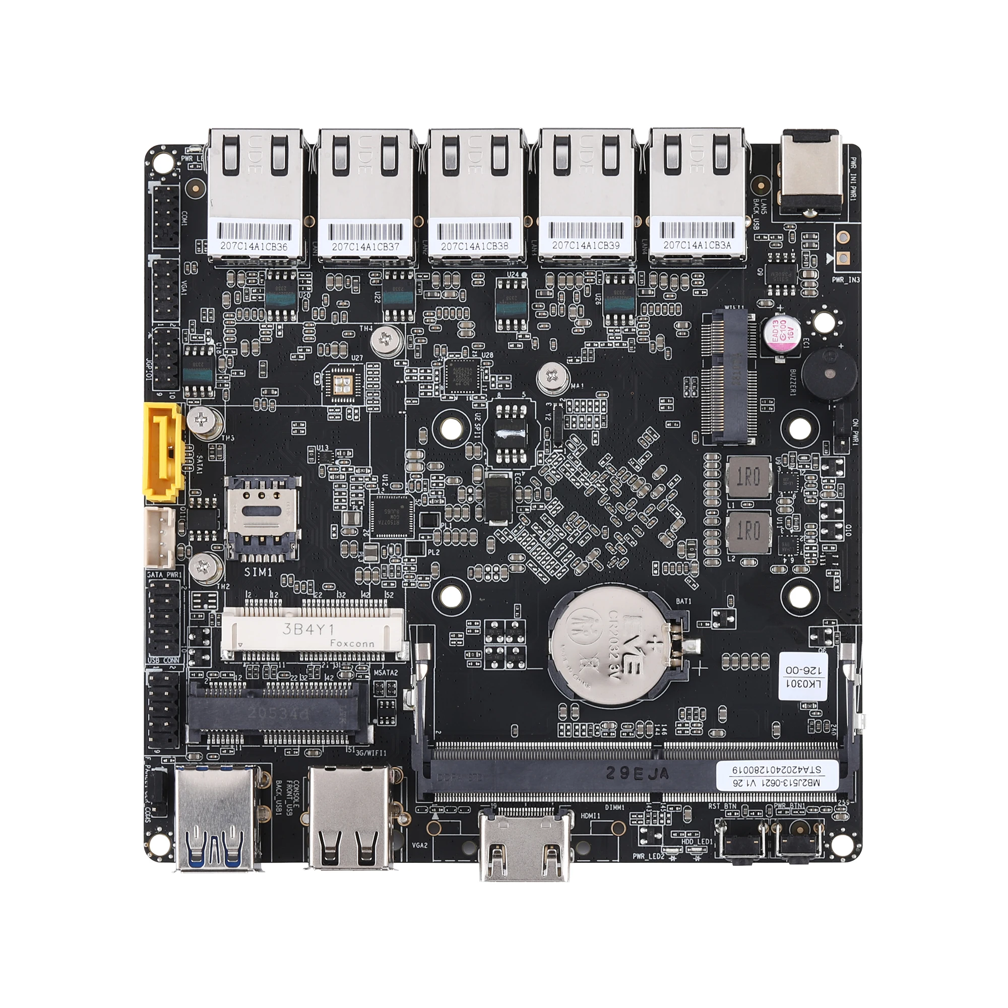 Qotom MB2J513-0500  5 × 2.5G LAN Firewall Motherboard 12x12cm