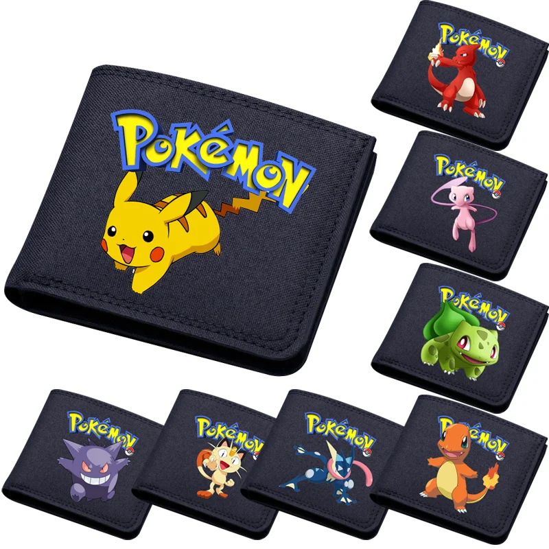 Pokemon Pikachu Short Wallets Cartoon Nylon Wallet Portable Fashion Anime Character Card Holder Coin Purse Purses Children Gift