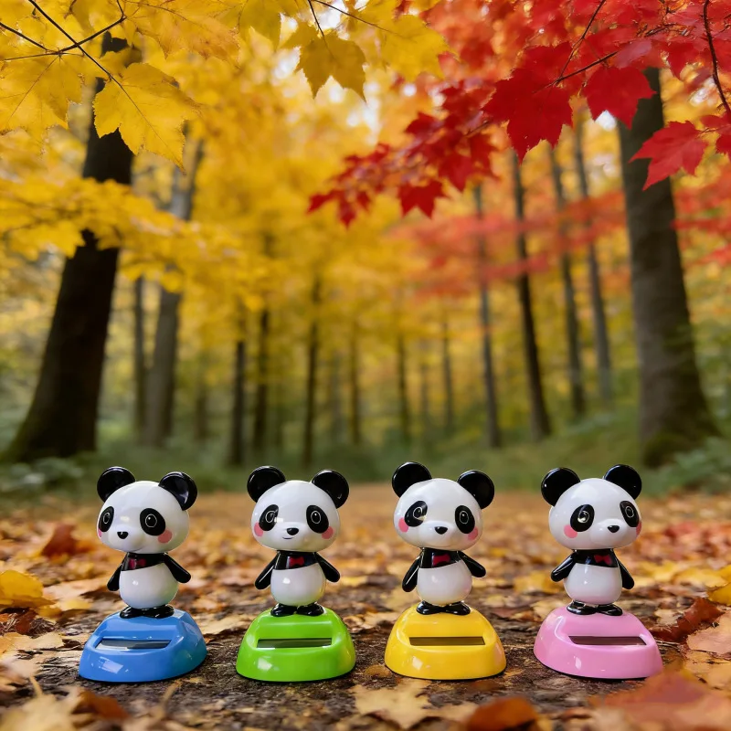 تمثال حيوان الباندا اللطيف يعمل بالطاقة الشمسية مع رأس متحرك وراقص، زينة للسيارة، ألعاب للأطفال، إكسسوارات سيارات، لعبة باندا كرتونية تعمل بالطاقة الشمسية، هدية للعطلات