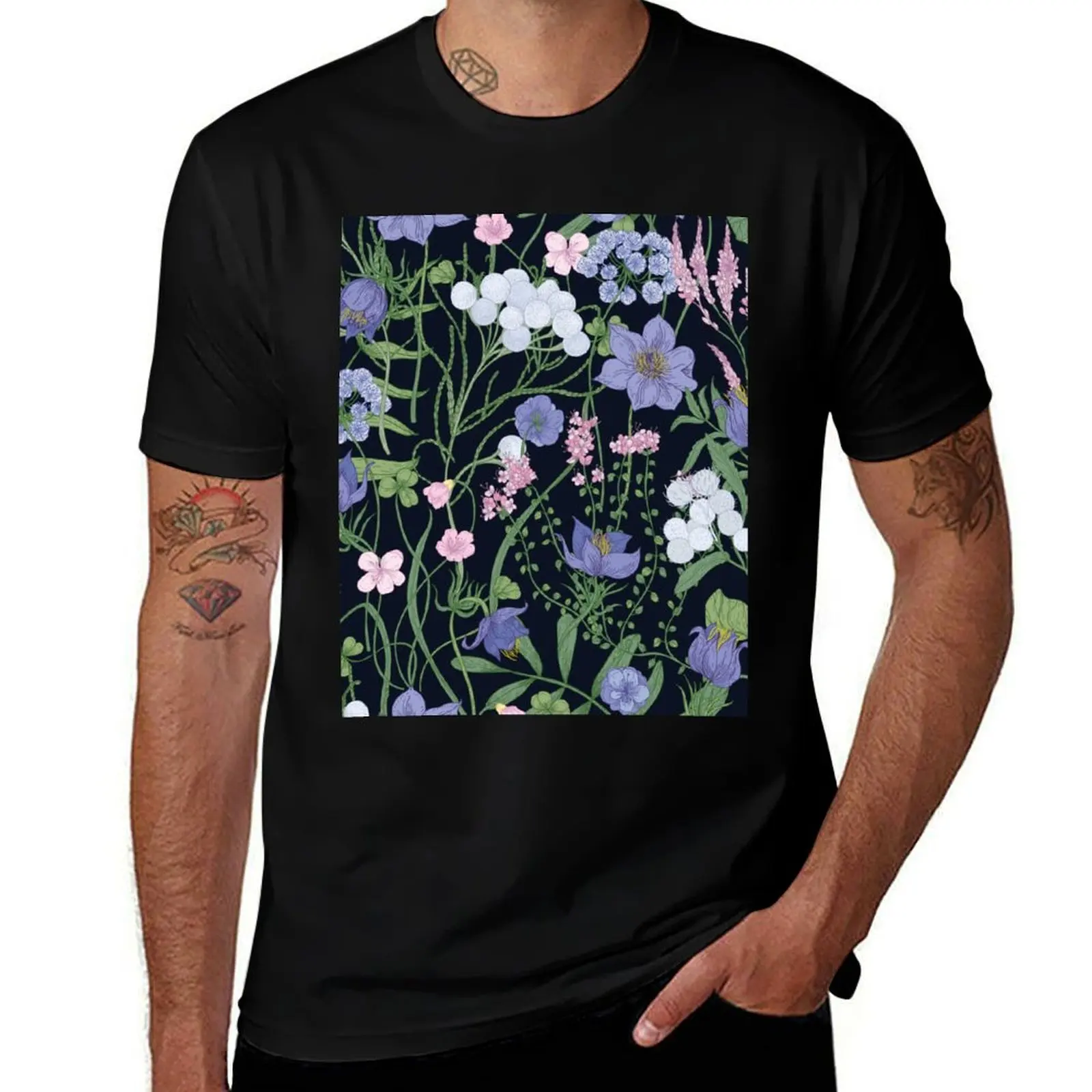 

Vintage Midnight Botanical Garden Pattern - Jardin de Fleurs - Print Collection - Classic botanical aesthetic| Vintage F T-Shirt