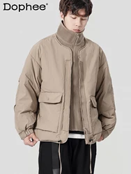 Fashion Trendy Male Patchwork Knitting Stand Collar Double Zipper Down Jacket Men's Winter Warm Long Sleeve Duck Down Jacket