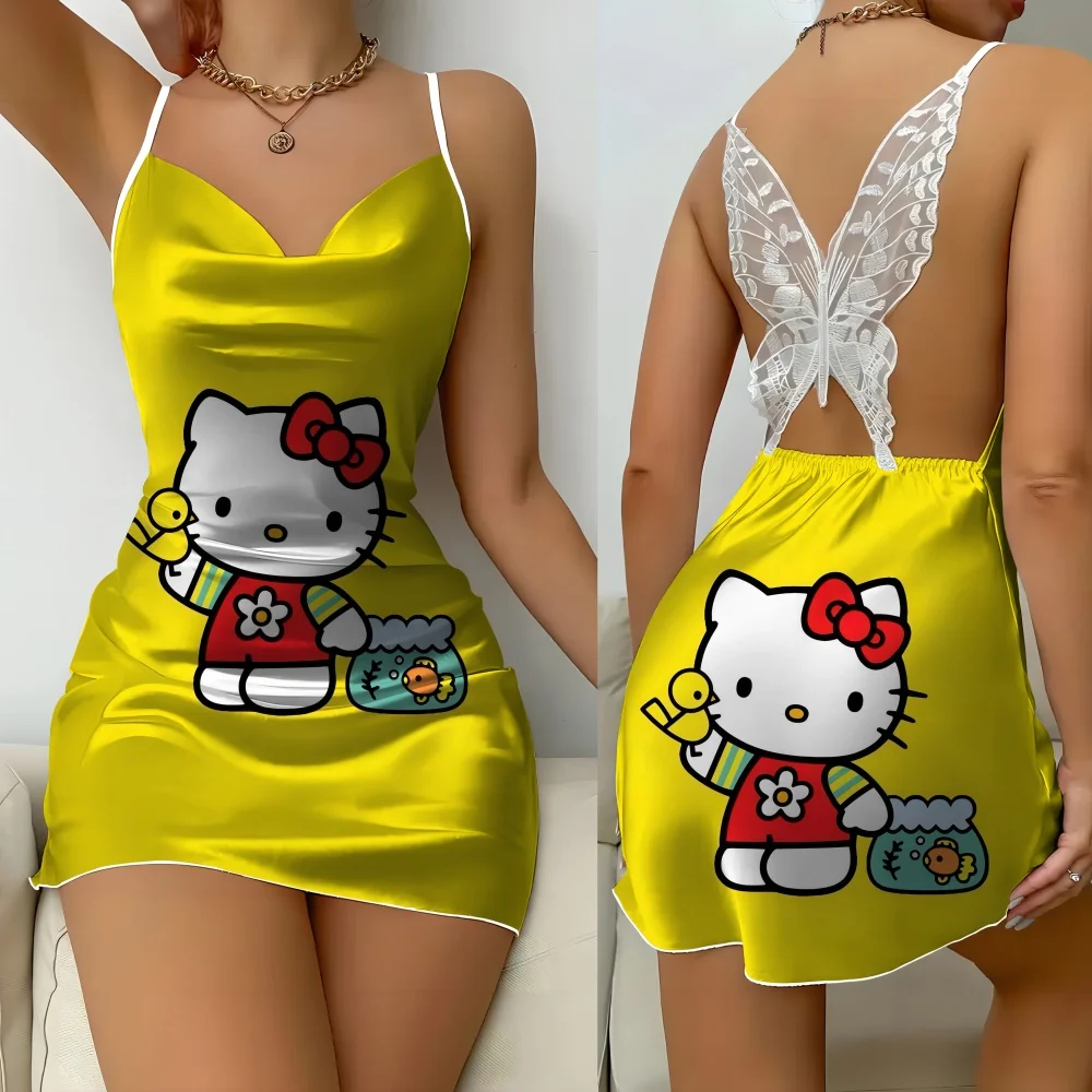 Summer Sleeveless Women's Pajama with Cartoon Character Sexy Charming Female Suspender Dress Butterfly Lace Nightwear for Women