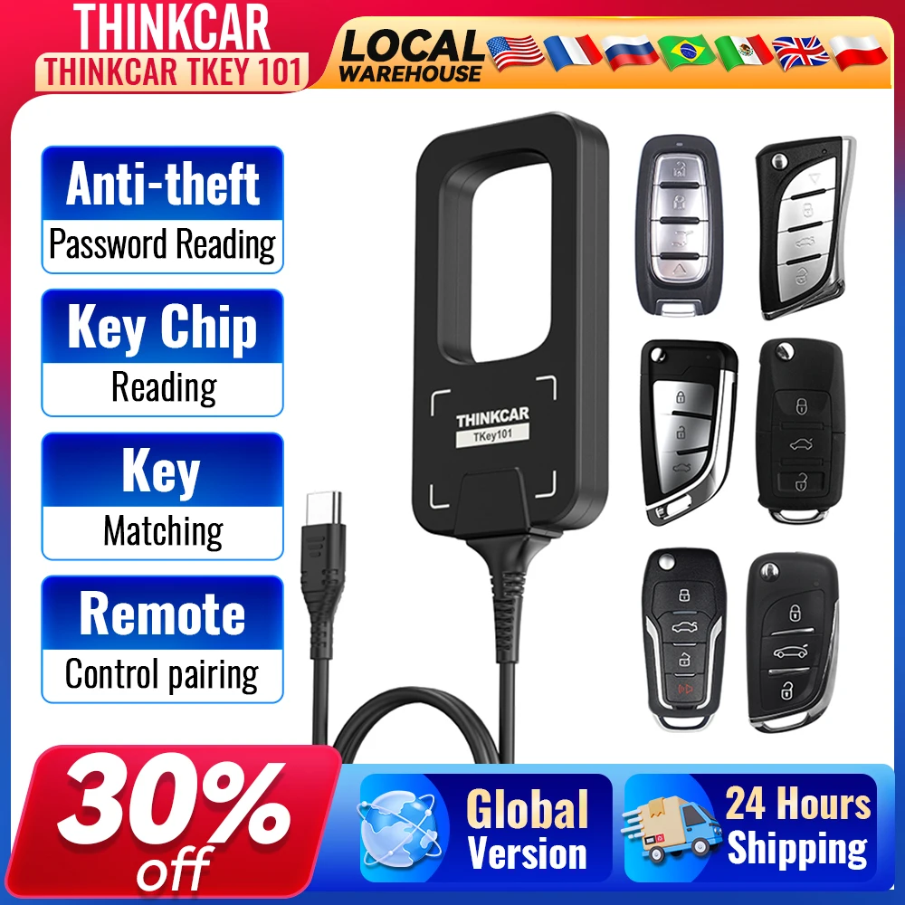 THINKCAR TKey 101 Universal Car Key Programmer With 4 Anti-theft Modes 6 Remote Keys Super Chips for THINKSCAN 689BT/MUCAR 892BT