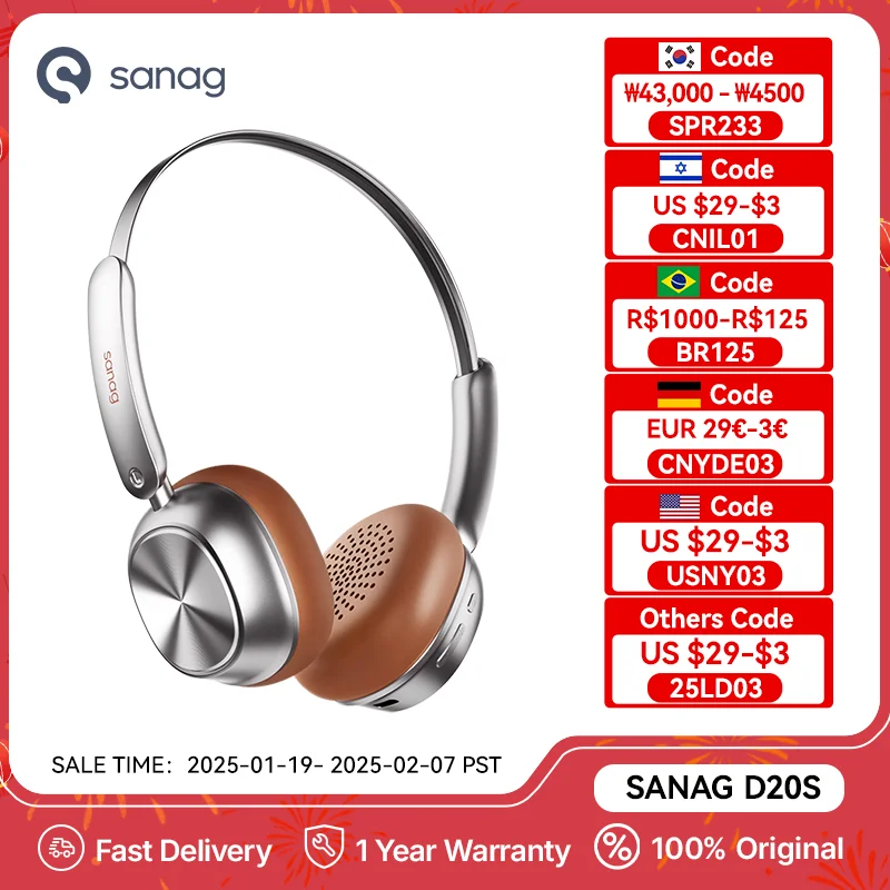 Sanag D20S Retro Headband Headphones Bluetooth 5.4 Sport Earbuds HiFi Sound Noise Cancelling Headband Earphones for Running