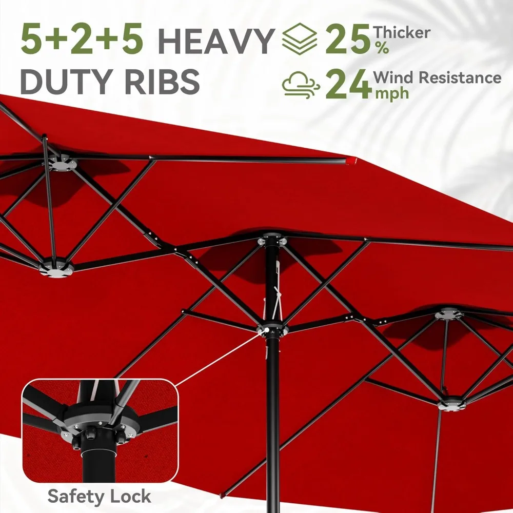 مظلة فناء بطول 15 قدم مع قاعدة متضمنة، مظلة سوق مزدوجة الجوانب للاستخدام الخارجي في الفناء الخلفي مع مقبض كرنك، للفناء الخلفي للحديقة والشاطئ