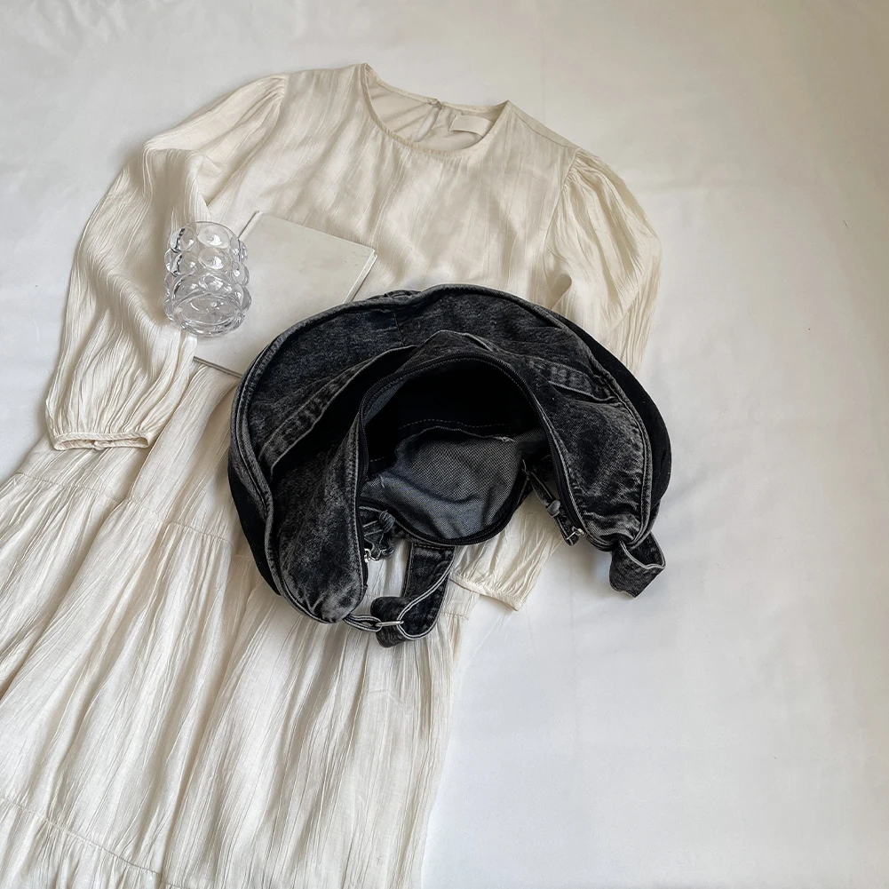 

Denim Crescent Bag Casual Shoulder Bag Retro Tote Bag Vintage Jean for Women Work Shopping Travel