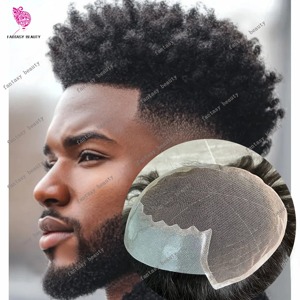 

6 мм афро плотные вьющиеся черные прочные Q6 мужские парики сетчатые кружевные и полиуретановые основы странные завитки плетения невидимые отбеливающие узлы капиллярный протез