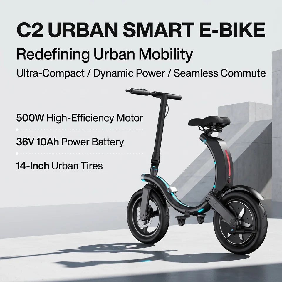 C2 Folding Electric Bike for Adults, 500W High‑Torque Hub Motor 36V 10Ah Lithium Battery, 25‑30 Miles Range, 14 Inch Urban Commuter E‑Bike with Disc Brake, Lightweight Foldable E‑Bicycle for City Travel image 6