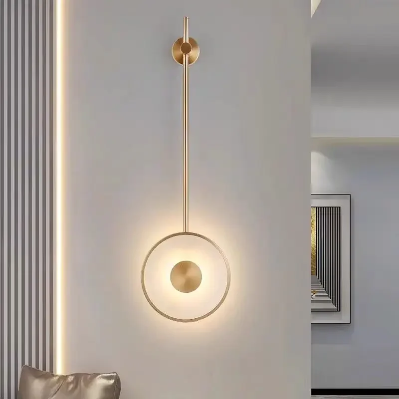 Nordic Luxury Design Brass Long Pole marble Wall Lamp Gold Led lustre Lights Suitable for Background Wall Corridor