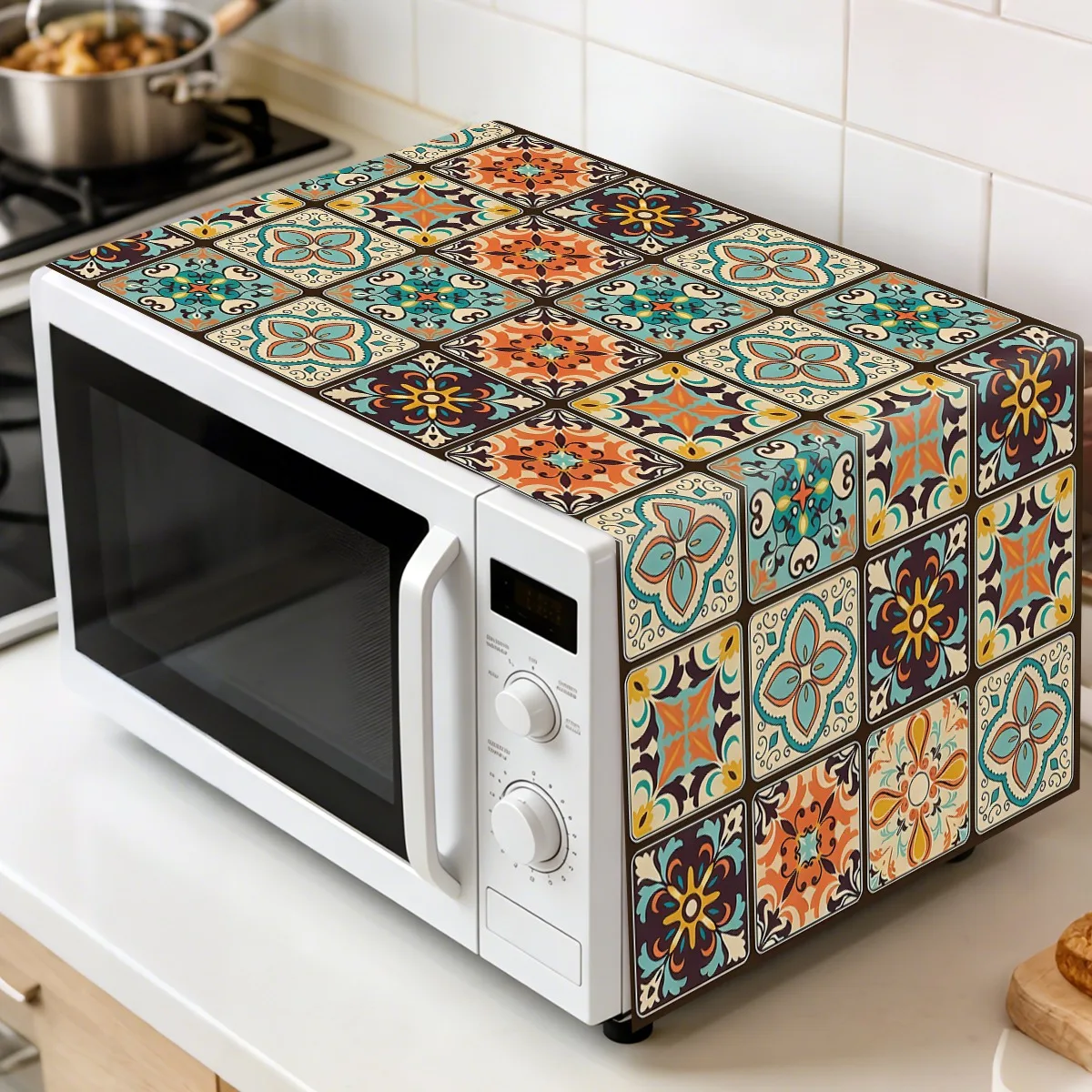 1pc Retro Oven Dust Cover 35x85cm Classic Plaid Pattern Polyester Microwave Dust Cover for Household Machine Protector Decor