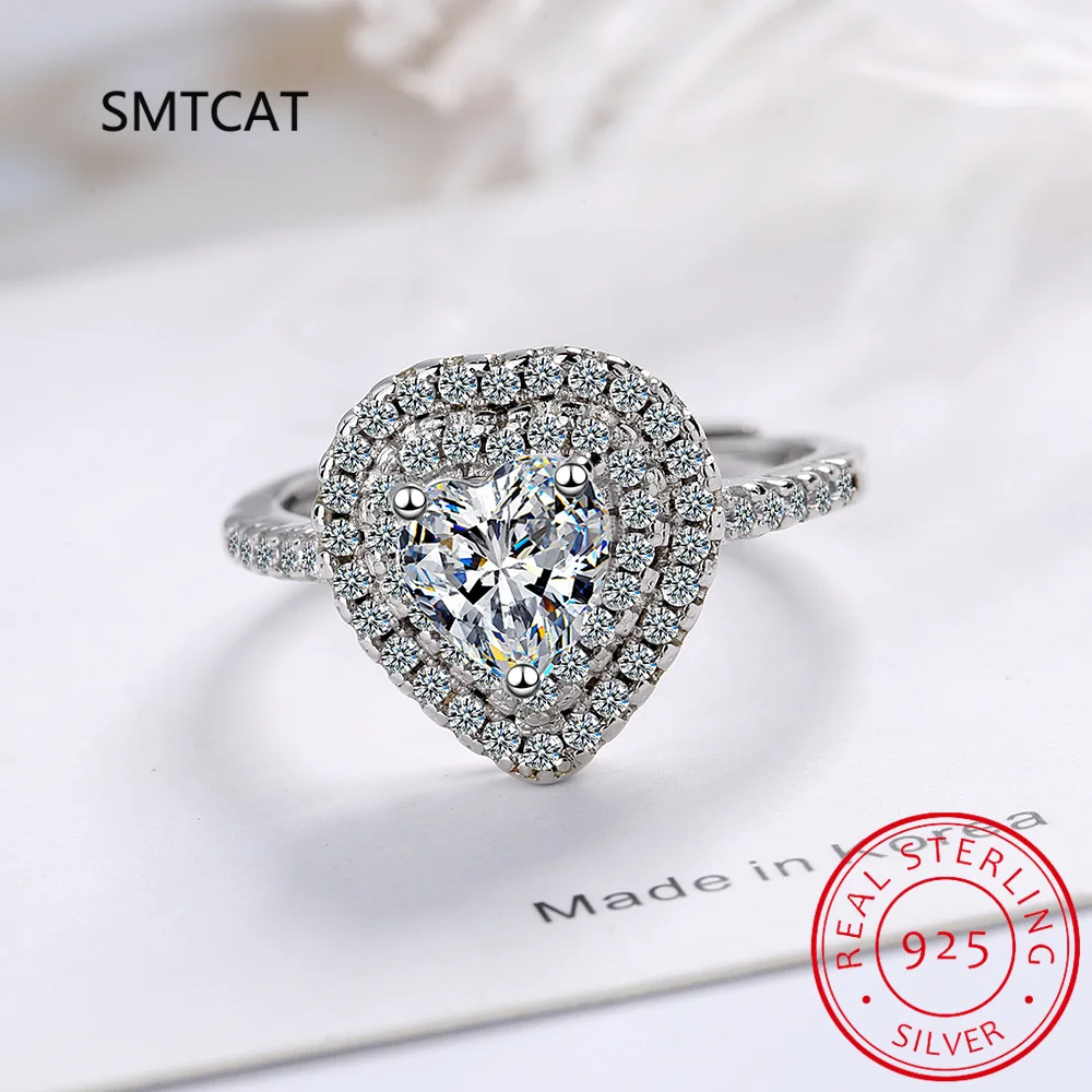 D VVS1 1-2ct Heart Simulated Moissanite Engagement Ring 925 Sterling Silver Plated 18k White Gold Diamond Promise Ring for Women