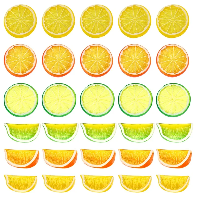 30Pcs 2In Artificial Lemon Slices,Simulation Decorative Fake Fruit Wedding Ornament Festival Decor Photography Props