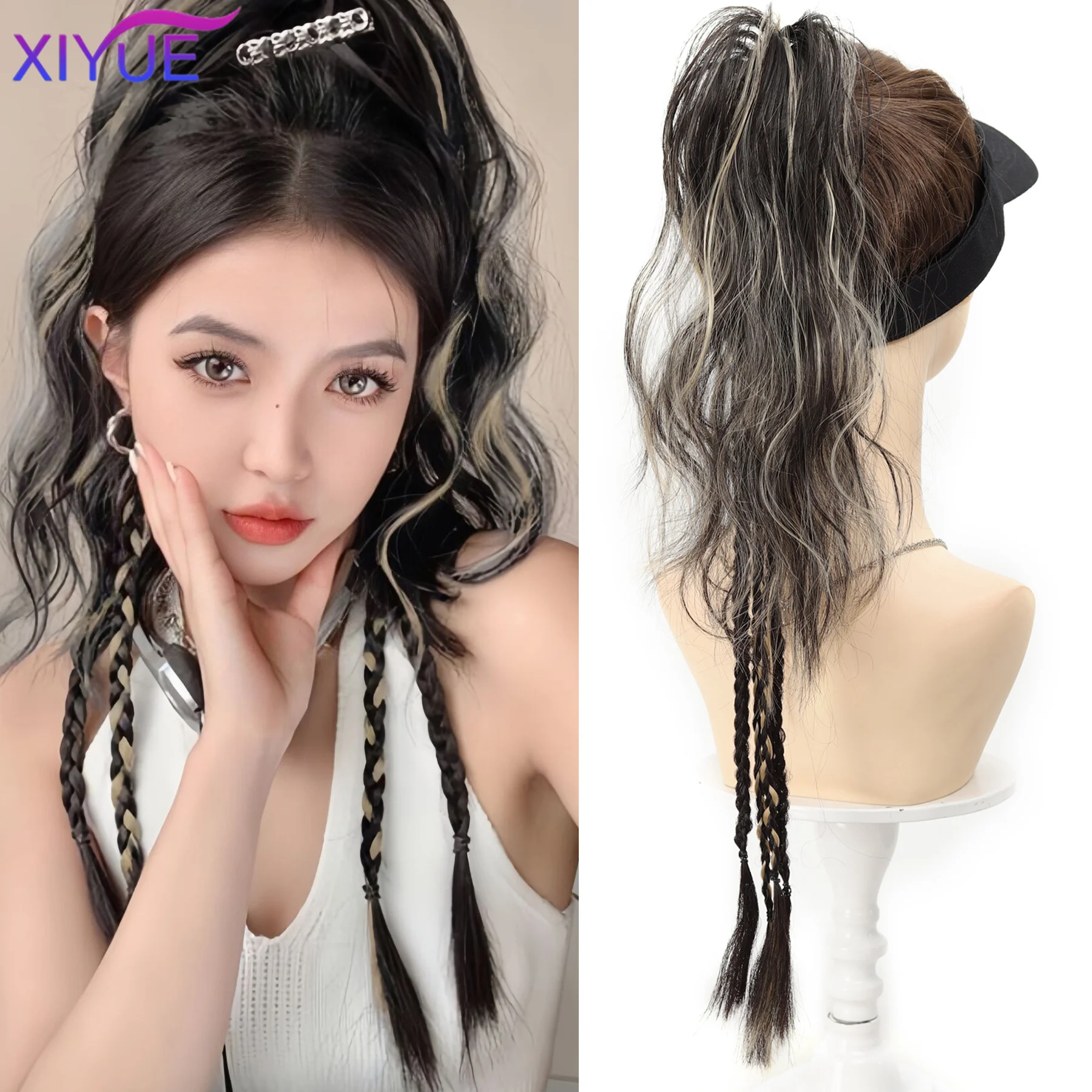 

XIYUE linen gold Synthetic Claw Clip Ponytail Hair Extensions Short Curly Natural Tail False Hair For Women Horse Tail