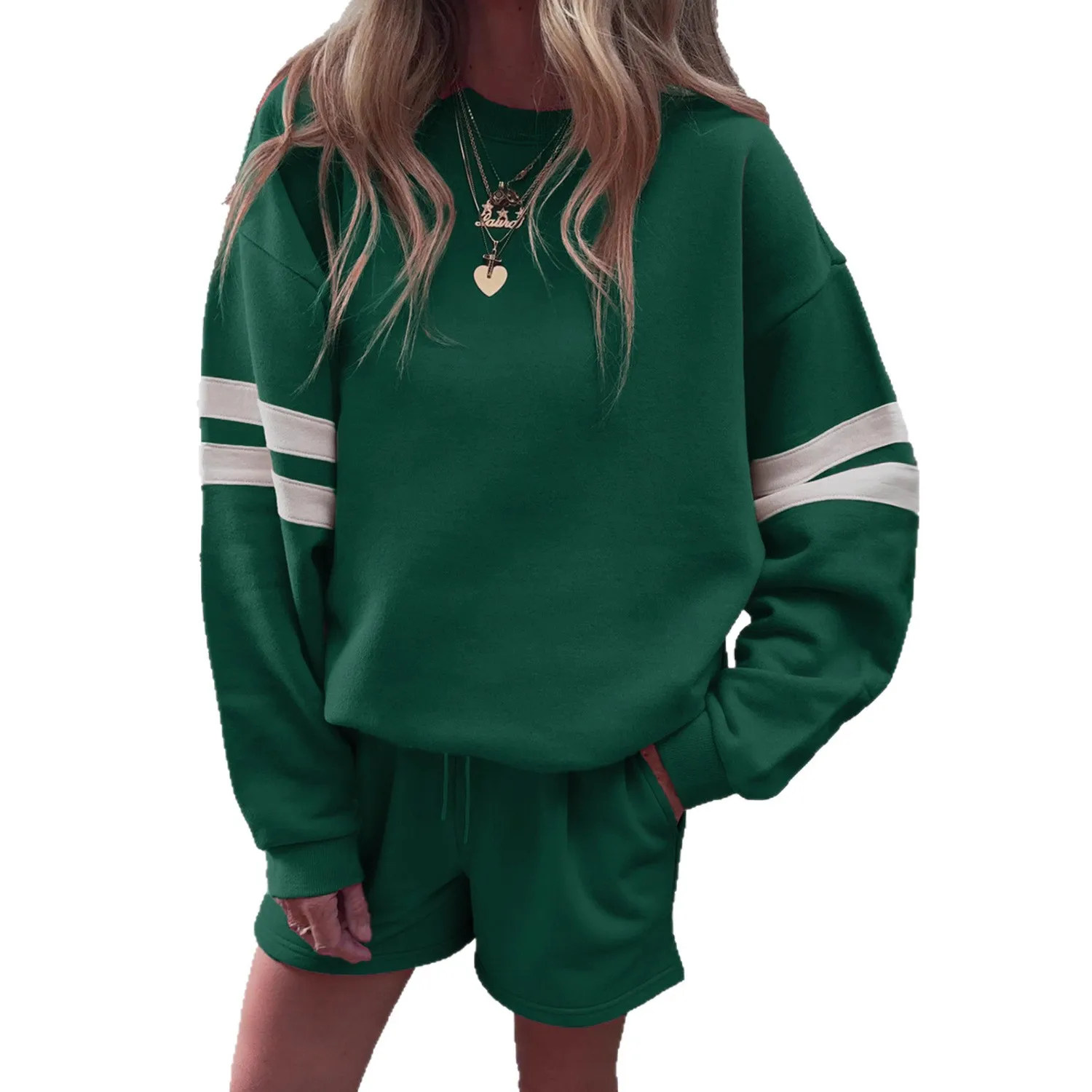 2025 Women 2 Piece Outfits Sweatsuit Casual Long Sleeve Pullover And Shorts Sets Travel Tracksuit