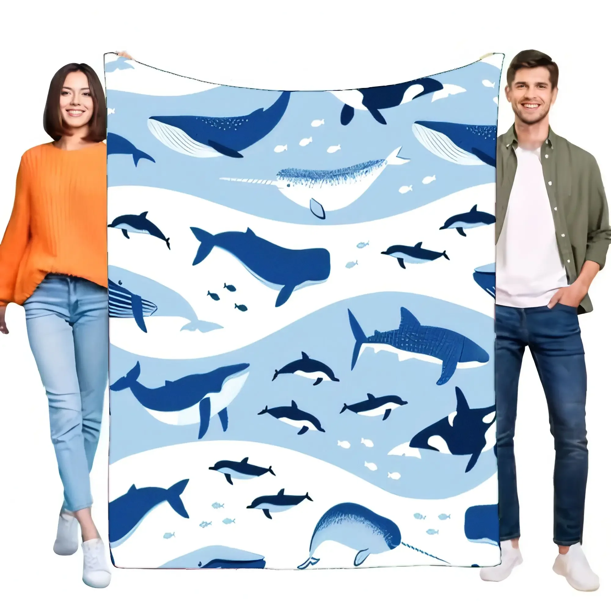 Soft Cozy Ocean Animals Throw Blanket Whale Dolphin Shark Narwhal for Bed Sofa Lightweight Marine Life Home Decor Kids Adults