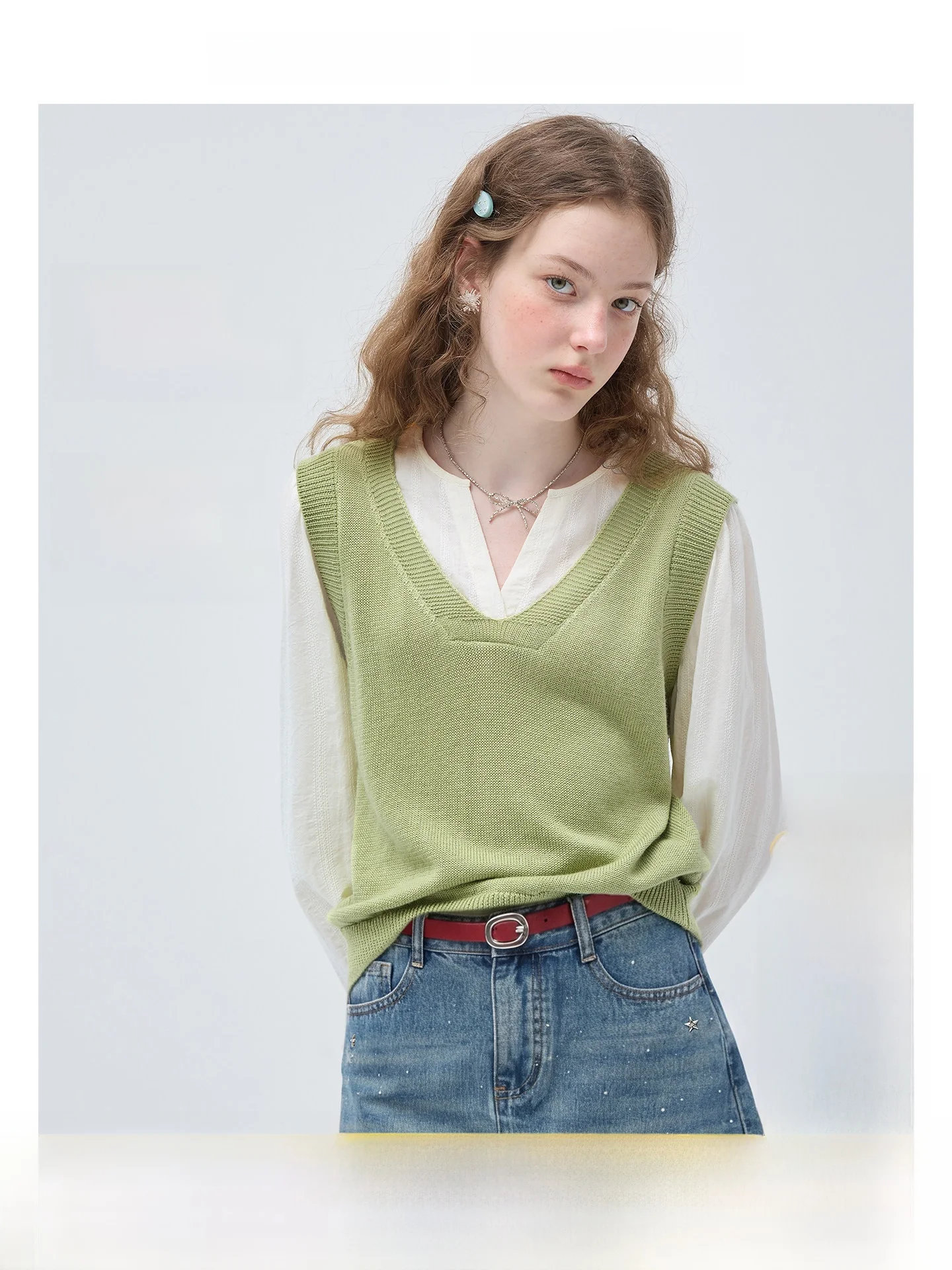 

Slimming Effect Wool Blend Knitwear V-Neck Long Sleeve Fake Two-Piece Style Spring Fashion Korean Standard Size plus Size Wom...