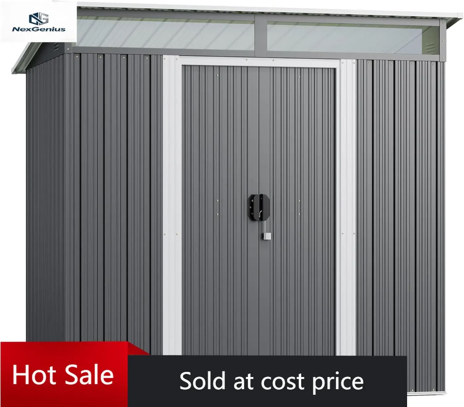 6'x4' Outdoor Storage Shed Metal Garden Shed with Sliding Lockable Doors, Versatile Tool Bike Shed with Transparent Panel Window