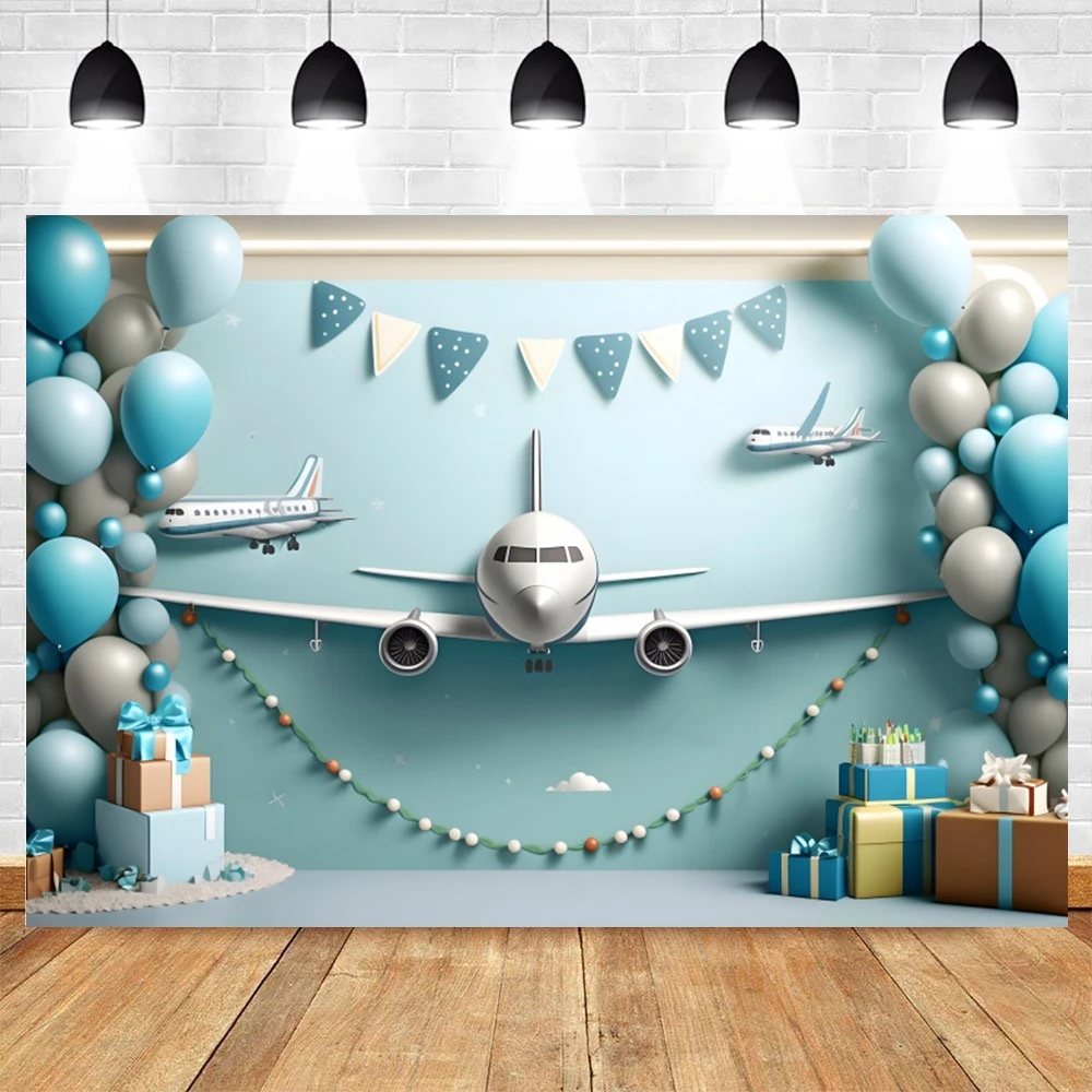 Aircraft Backdrop Cartoon Airplane Baby Shower 1st Birthday Party Kids Portrait Photography Background Decor Photo Studio Props