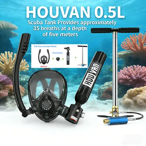 HOUVAN 0.5L Mini Diving Tank with Pump and Snorkel Mask Portable Diving Tank Essential for Outdoor Travel Unisex Gift
