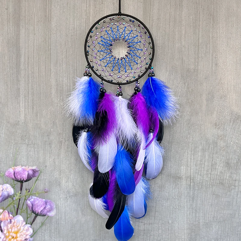 Dream Catcher Hand-woven Colorful Feathers Wind Chimes Wall Pendant Living Room Bedroom Hanging Ornaments Festival Party Gifts