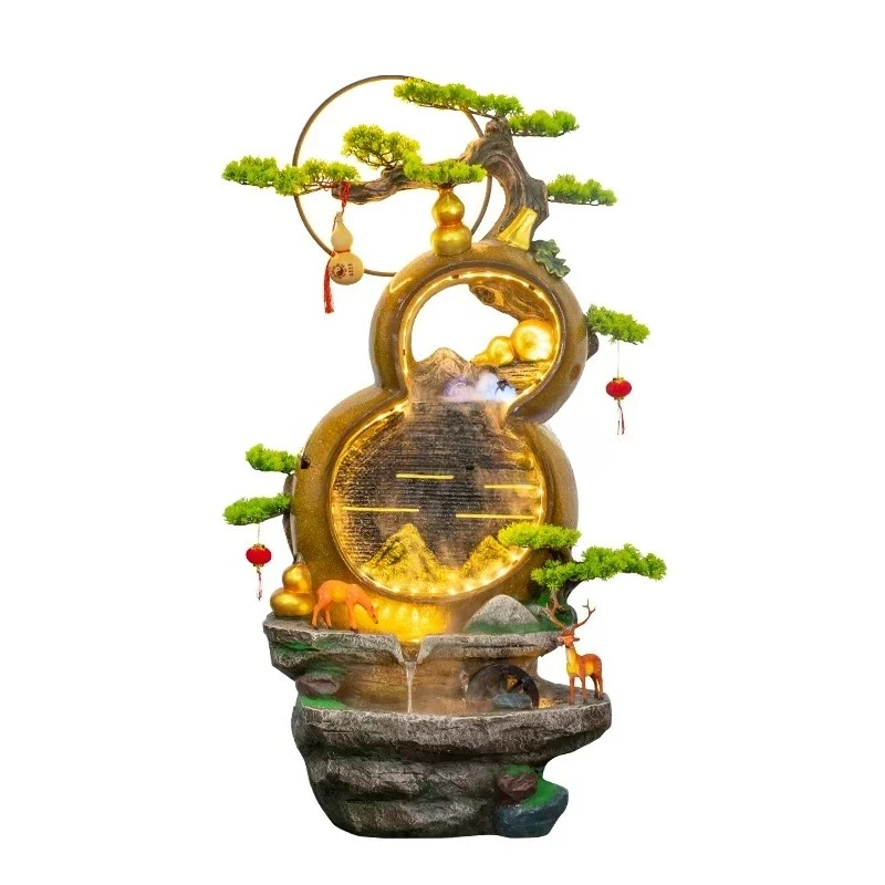 

Flowing water fountain living room entrance balcony opened,