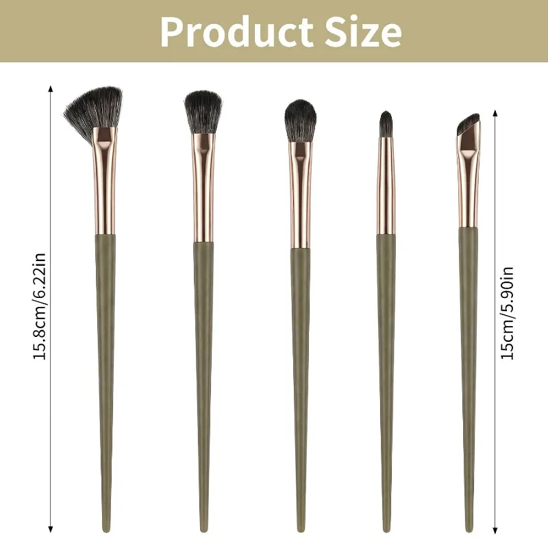 5 Pcs Eyeshadow Brush Set, Eye Shadow Brushes Professional Eyeshadow Makeup Blending Brushes with Synthetic & Wood Handle Angled Eye Makeup Brush for Eyebrows, Eyeliner, Liquid, Cream, Concealer