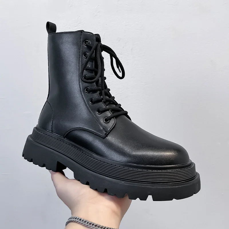 British style men fashion stage nightclub platform boots original leather shoes cowboy autumn winter boot high motorcycle botas