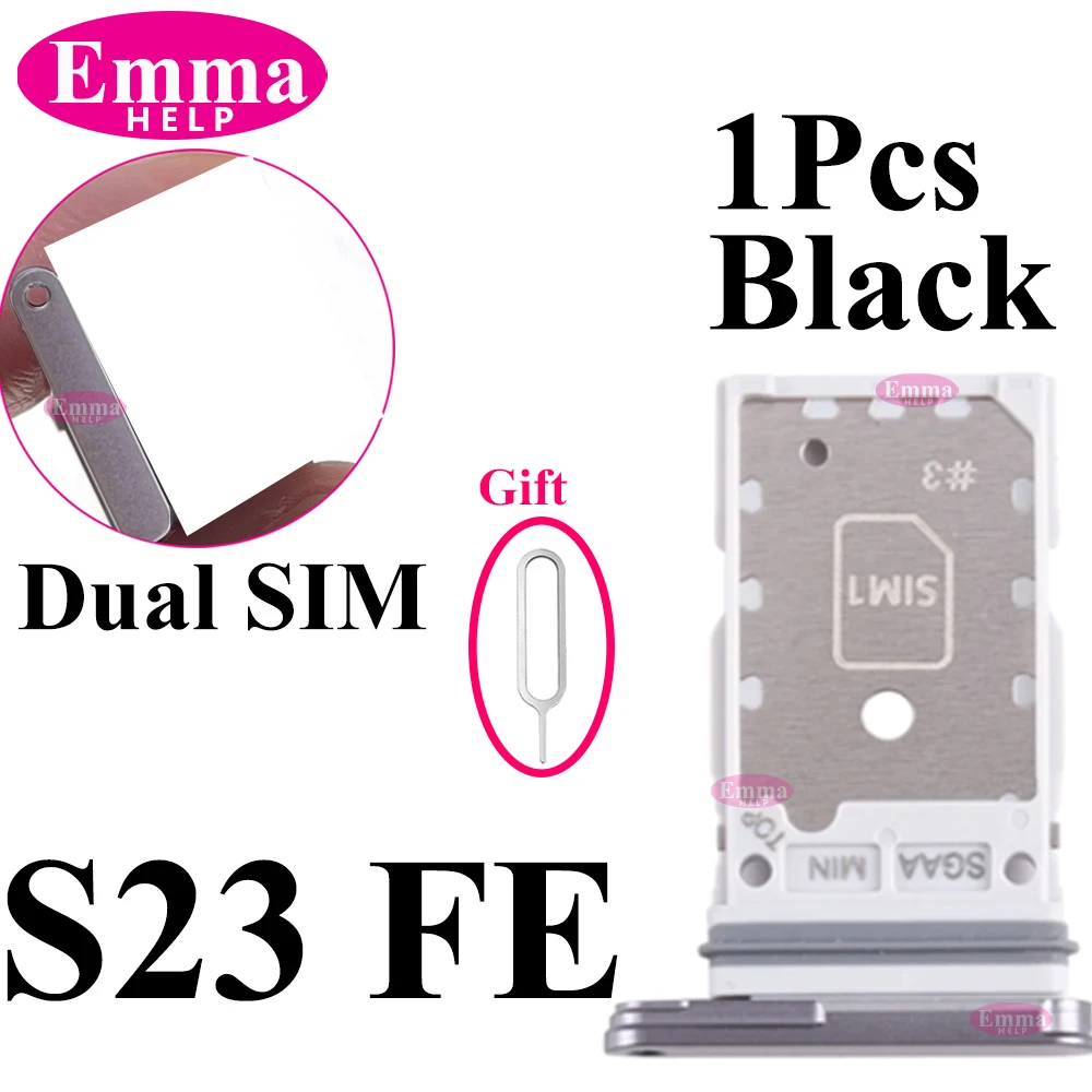 EmmaHelp 1Pcs Black Dual SIM Tray Holder for Samsung Galaxy S24 S23 S22 S21 S20 Ultra S10 Plus S20FE S21FE S23FE with Needle