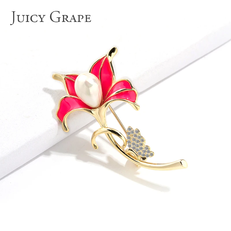 Juicy Grape Exquisite Enamel Flower and Butterfly Brooch Copper with 18K Gold Plating Luxury Fashion New Jewelry Gift