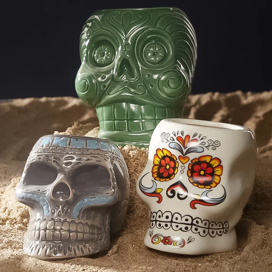 Tazas Tiki de Cerámica de Hawái, Vasos Creativos con Forma de Calavera para Cócteles, Vasos para Cerveza, Vasos para Martini, Tazas para Bebidas, Tazas Divertidas para Café