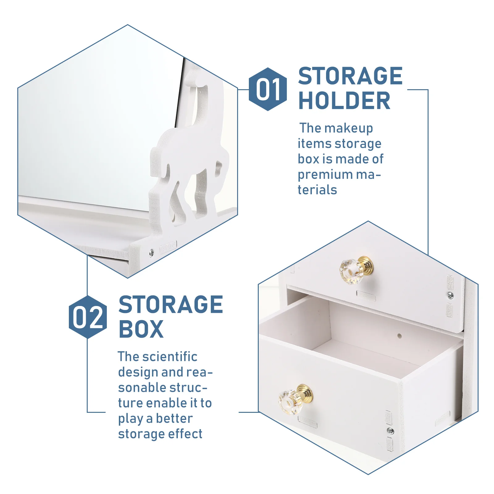 صندوق منضدية أنيق مع مرآة وحامل تخزين المكياج ذو سعة كبيرة لمنظم خزانة الملابس وحاوية مقاومة للغبار