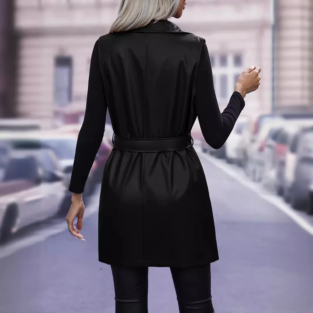 2025PU Leather Cardigan Strap Vest Jacket Top Women