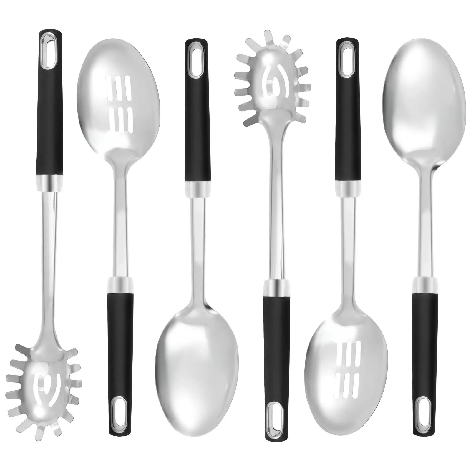 3/6Pcs Stainless Serving Spoons Set with Slotted Spoon Solid Spoon and Spaghetti Spoon Tableware Serving Spoons Kitchen Tools