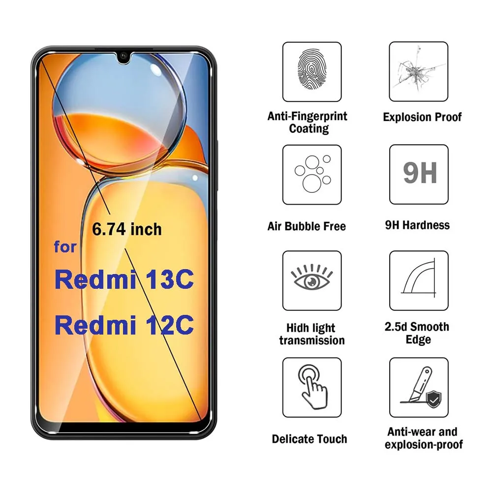 

2/4 pcs Screen Protector for Redmi 12C 13C Tempered Glass 9H Xiaomi Protective HD Clear Anti Scratch Bubble High Aluminum