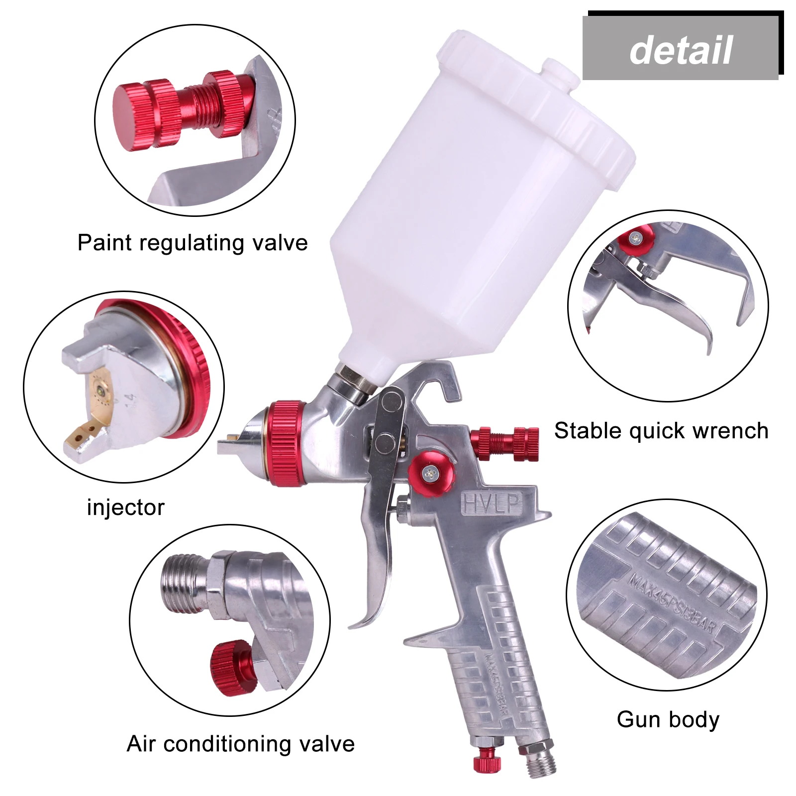 High Quality 1.4/1.7/2.0mm Nozzle Professional HVLP Spray Gun 600ML Gravity Feed Airbrush Kit For Car Furniture Painting