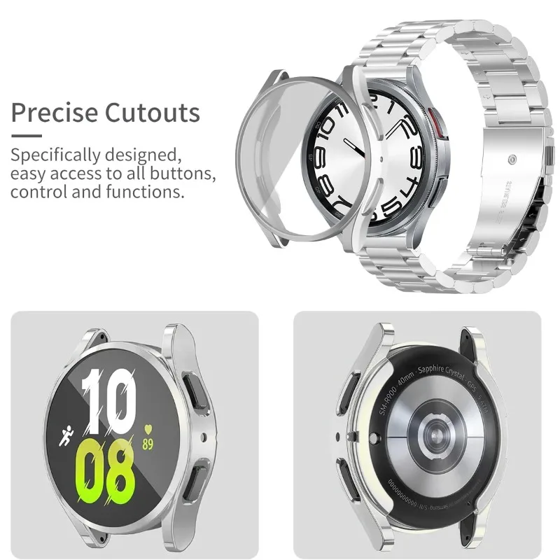 Band+Case for Samsung Galaxy Watch 7/6/5/4 40mm 44mm Stainless Steel Bracelet Watch 6Classic 43mm 47mm Metal Strap TPU Cover image 2