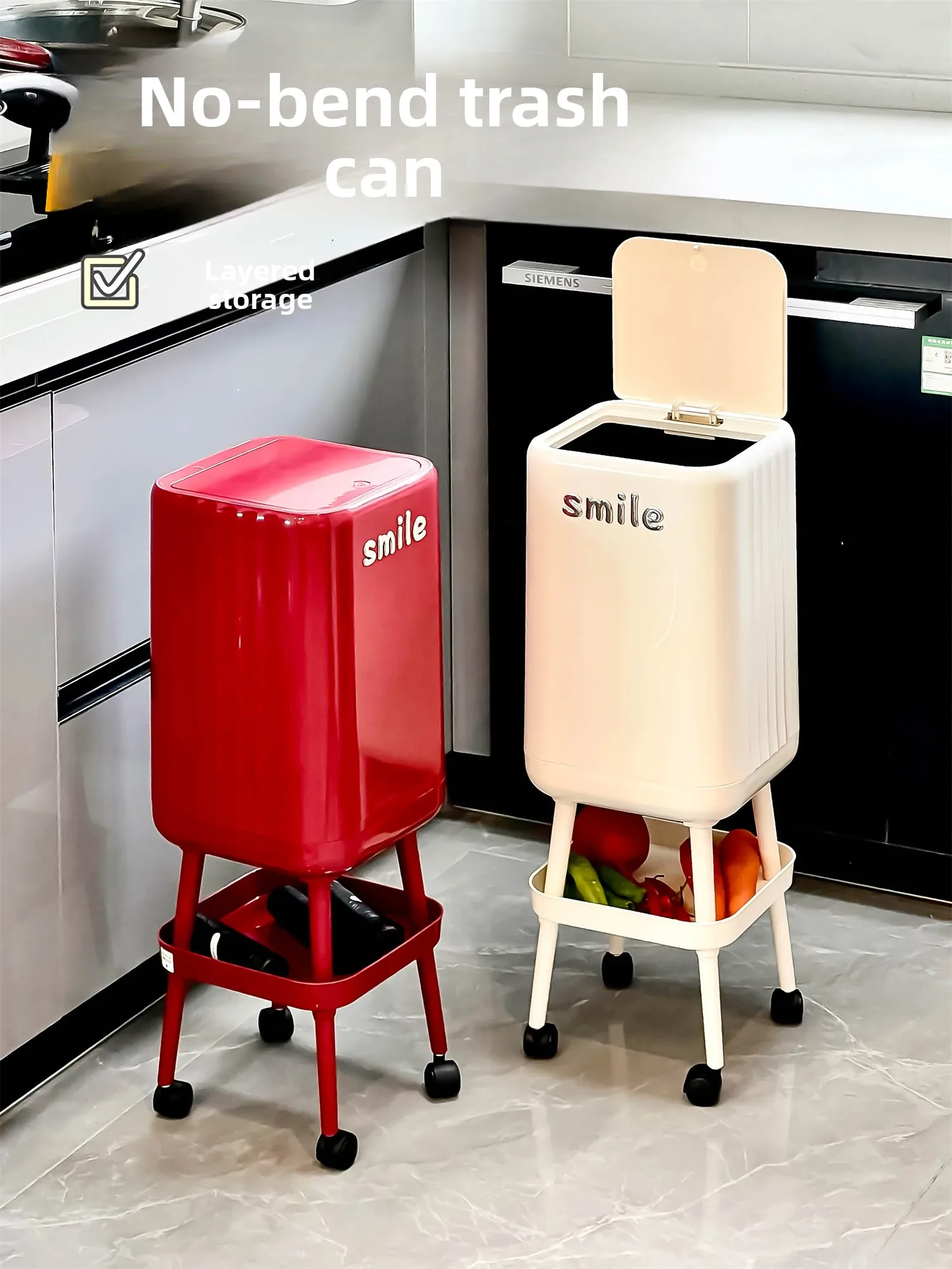 

Large Capaci Kitchen Waste Bin with Wheels Pr pe High Model Mobile Household Garbage Can Long Leg Pr Tra Can