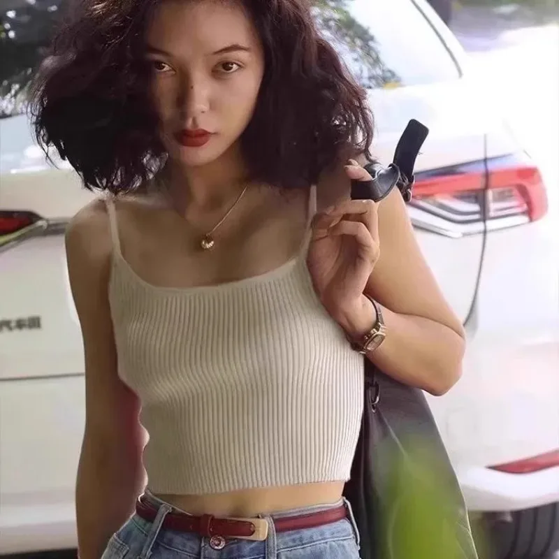 Women Klein Blue Cami Tank Top Summer Slim Knit Camisole for Streetwear Clubwear