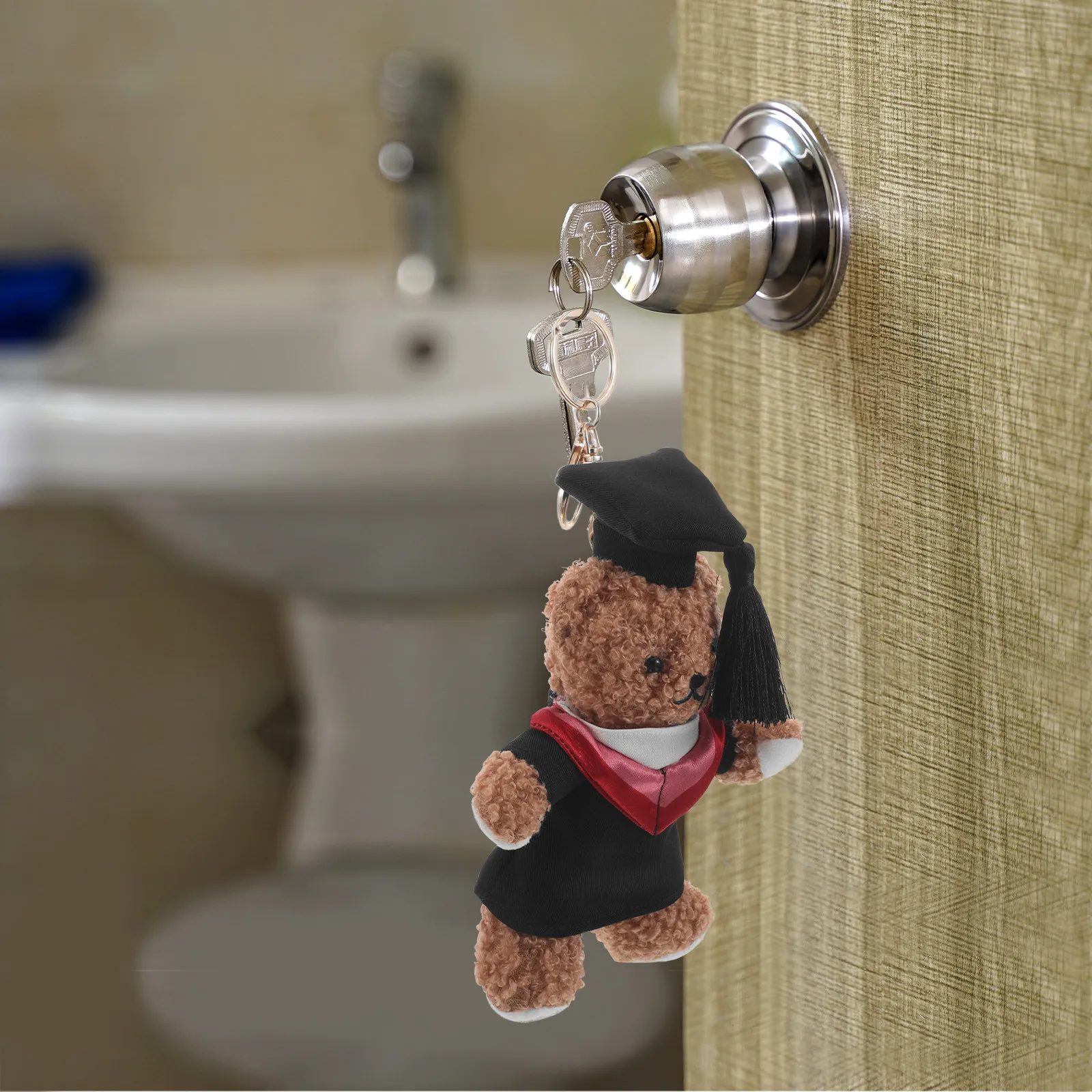 

Graduation Season Bear Keychain Red Mini Stuffed Animal Academic Gown Cap Hanging Graduation Keepsake Small Grad Bear for Girls