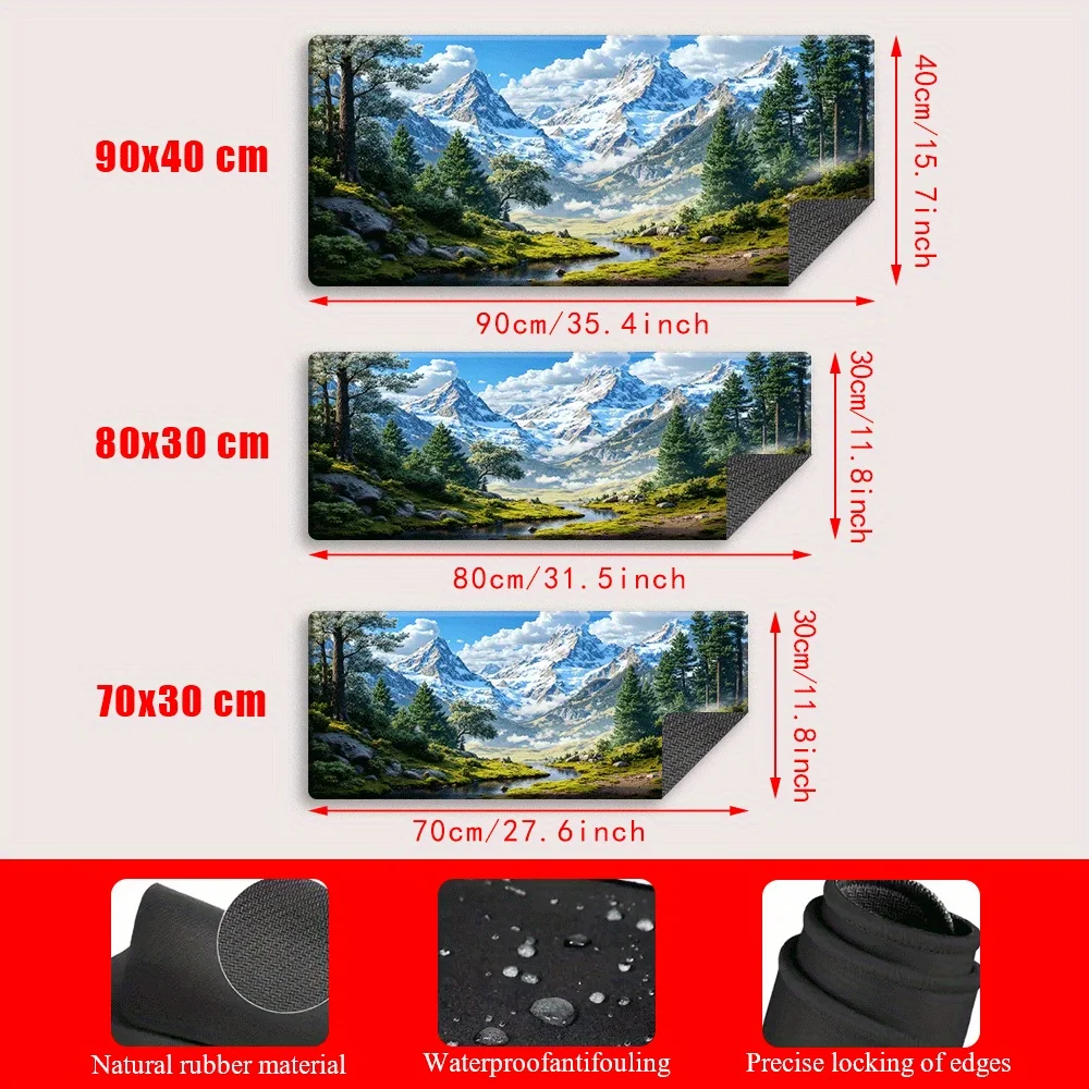 Oversized Mouse Pad Featuring Scenic Mountain Landscapes And Trees. Ideal for Gamers Using Computers And Laptops