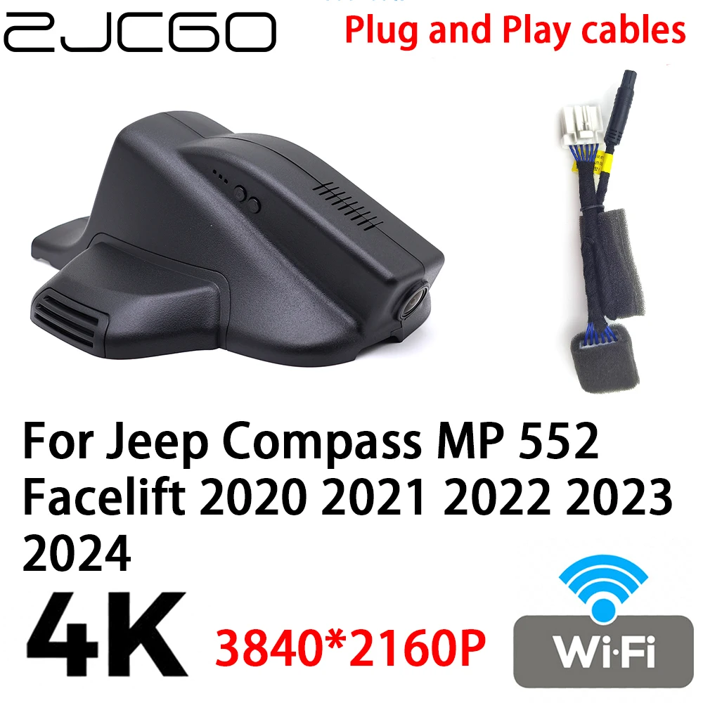 ZJCGO 4K 2160P Car DVR Dash Cam Camera Video Recorder Plug and Play for Jeep Compass MP 552 Facelift 2020 2021 2022 2023 2024