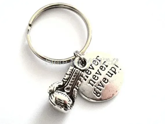 

12pcs Boxing Gloves Keychain Never Never Give Up Charm Key Ring Gifts for Boxers Jewelry Silver Tone